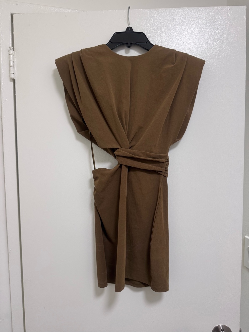 Zara Cut Out Shoulder Pad Mini Dress Oil Olive Green/Cocoa Medium